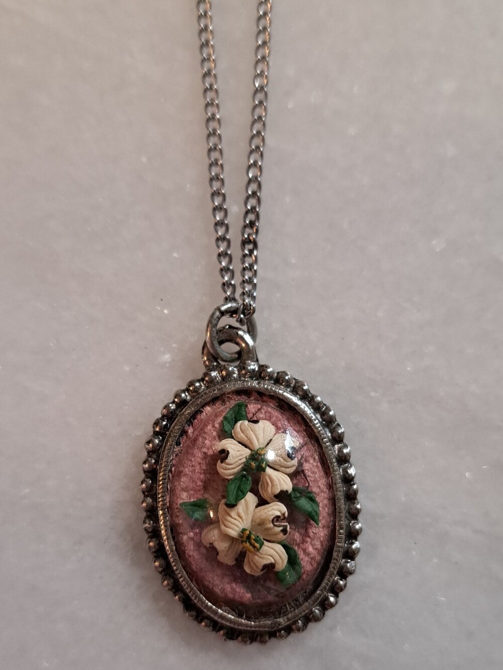 Vintage Hand Embroidered Floral Pendant Necklace